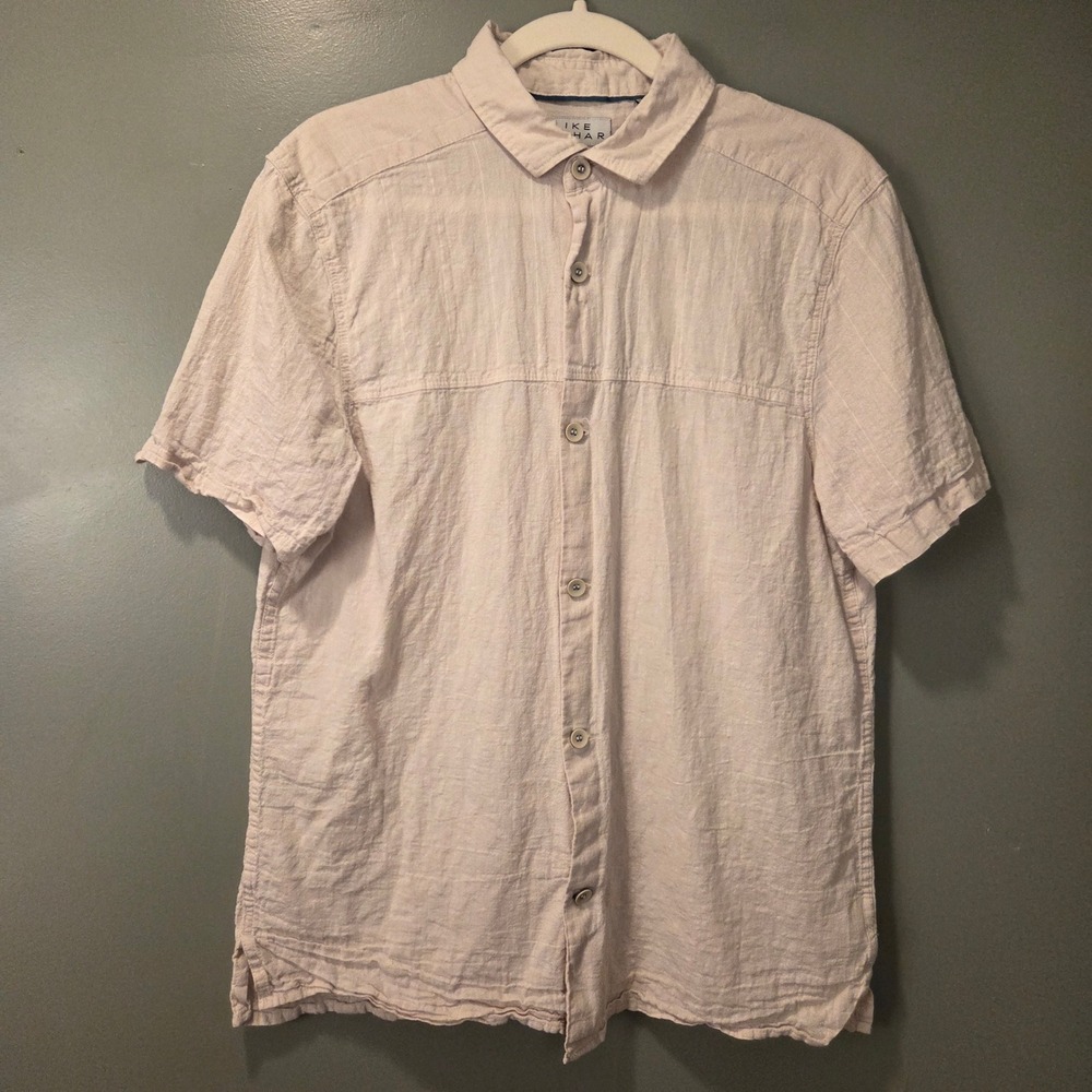Ike Behar Men's Linen & Cotton Short Sleeve Button Up Shirt Size S Cream